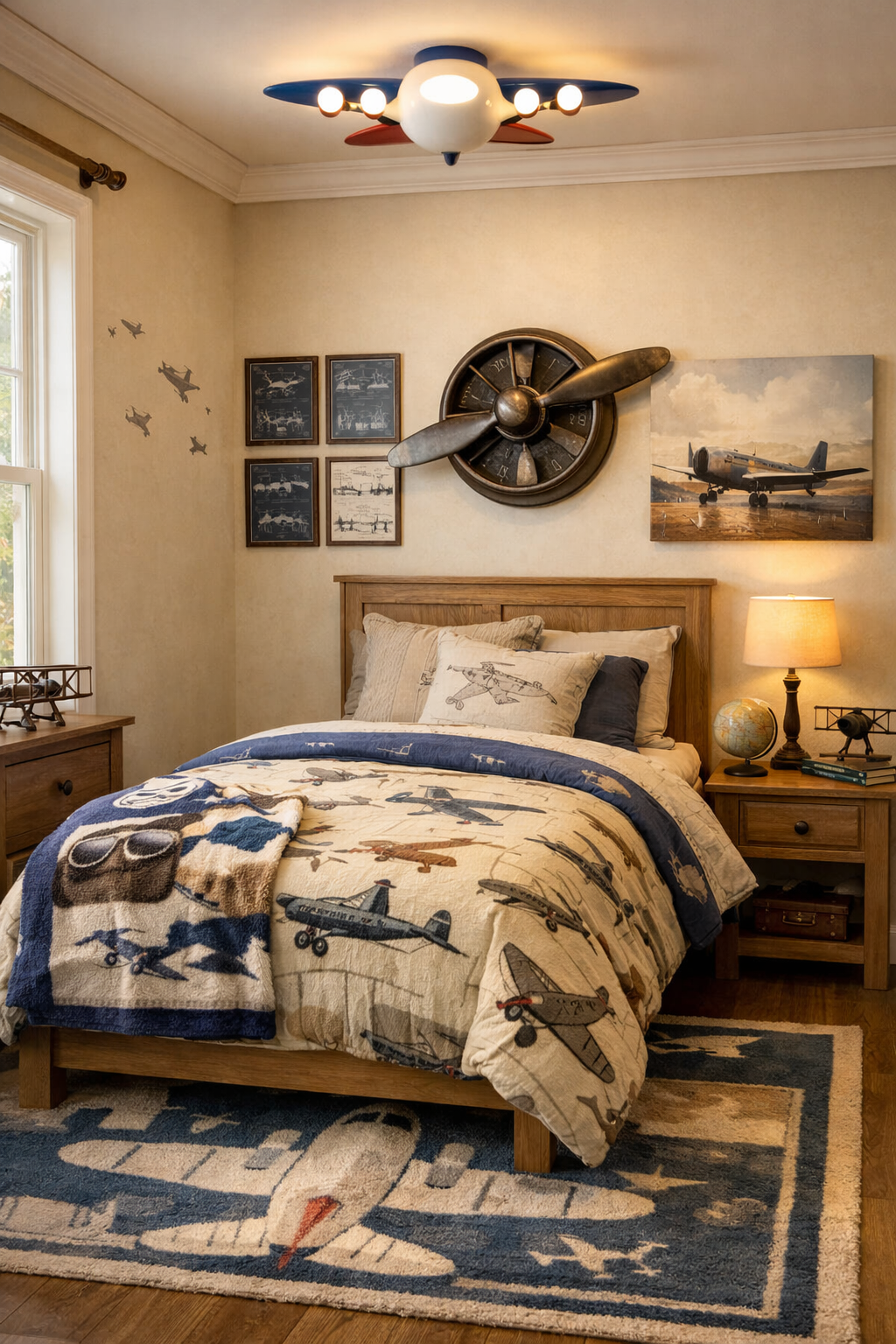 Vintage airplane and aviation bedroom