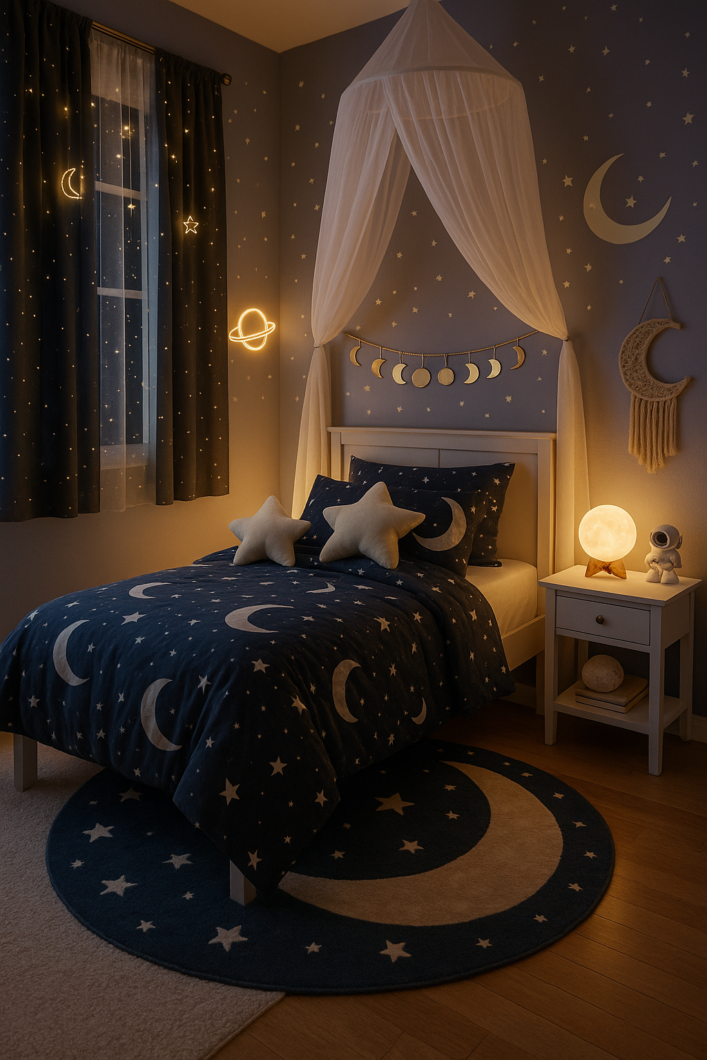 Celestial moon and stars girl's bedroom